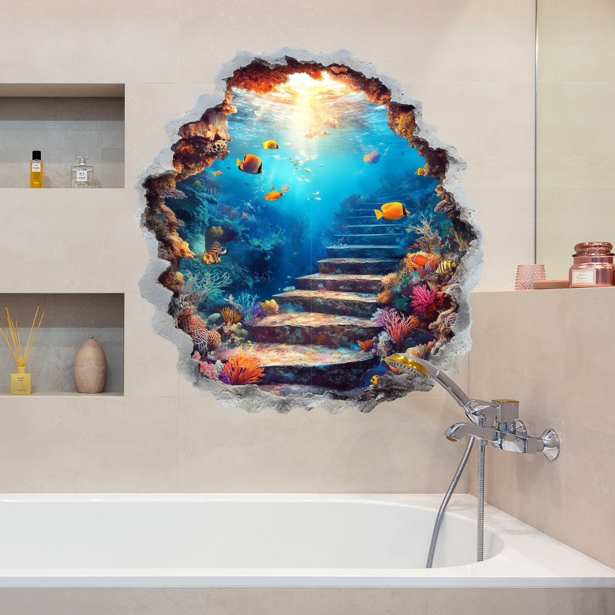 Stiker Dinding 3D Dunia Bawah  - Home Bathroom Break ulasan dan harga